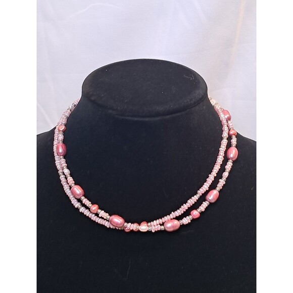 Peyote Bird Free Pink Tones Freshwater Pearls Beaded 2 Strand Necklace 16" NWT - Picture 1 of 6